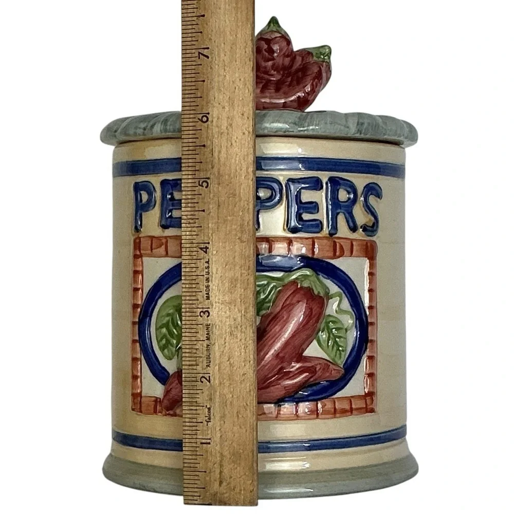 Vintage Pepper Canister Farmhouse Stoneware Lidded Multicolor 4 Cup 7 1/2” 1996